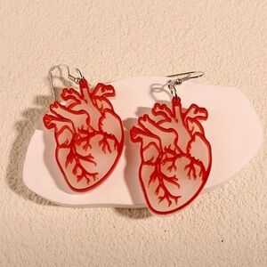 Acrylic Red Heart-Shaped Dangle Earrings